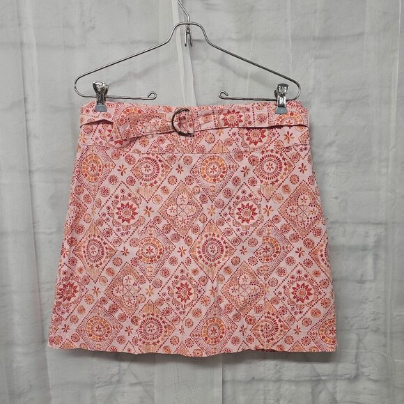 Pink Orange Boho Hippie Geometric Floral Belted Skort 10 - Picture 10 of 10